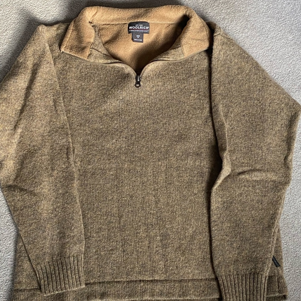 Men’s Medical Dark Wheat Woolrich Quarter Zip Wool Sweater - NWOT - Picture 1 of 7